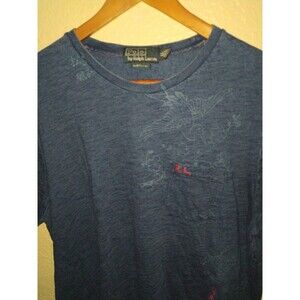 Vintage Polo Ralph Lauren Indigo Blue T Shirt Pocket Koi Fish Crane Size XL rrl